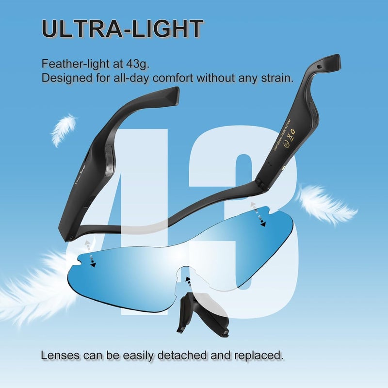 Dormiro Smart Glasses,AI Glasses,Bluetooth Sunglasses for Men/Women,150+ Languages Real-time Translation,Nano IPX7 Waterproof,Open Ear Headphones,Phone Voice/Touch Control Travel Cycling - Image 4